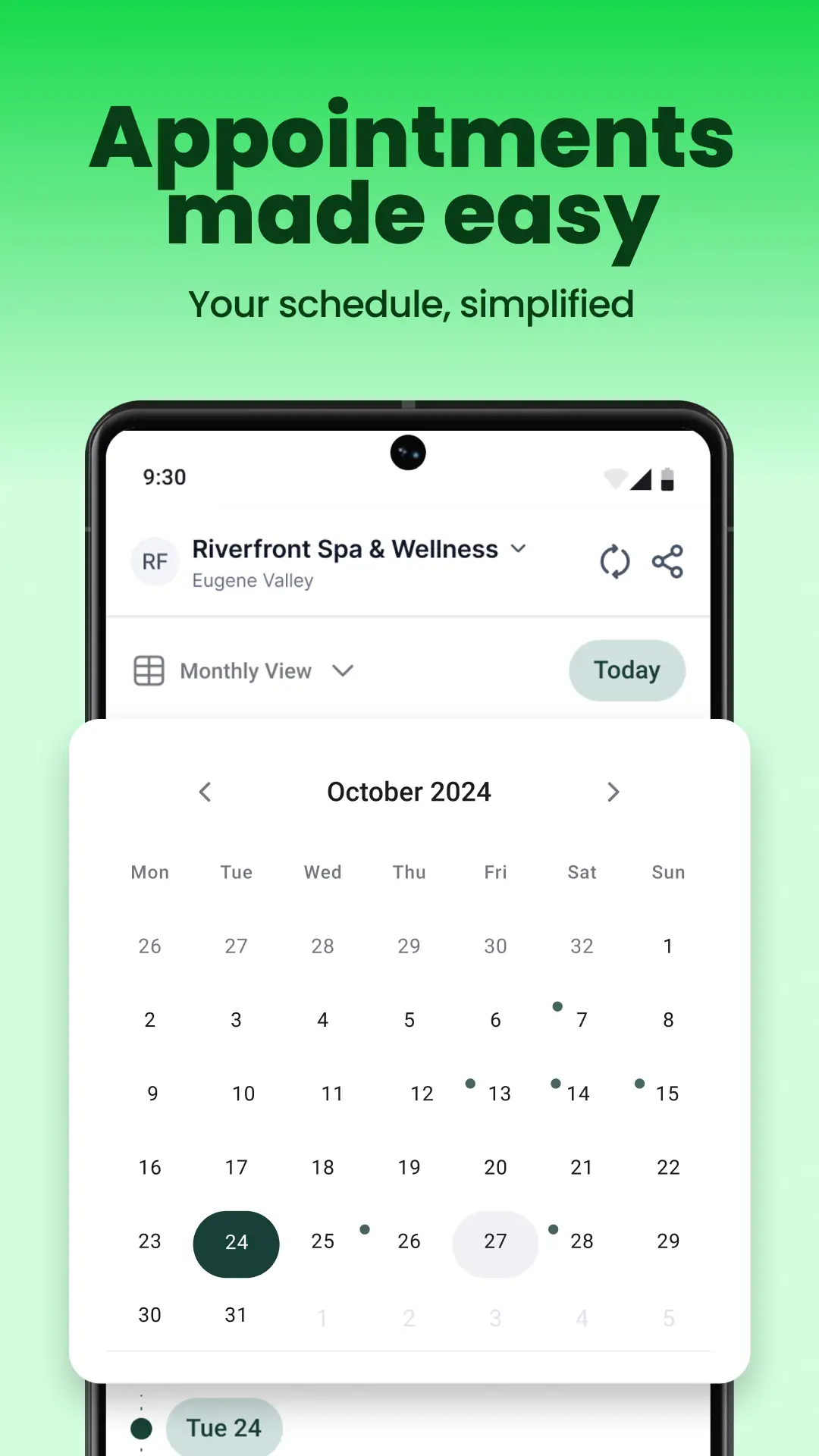 HighLead mobile app calendar and appointment screen