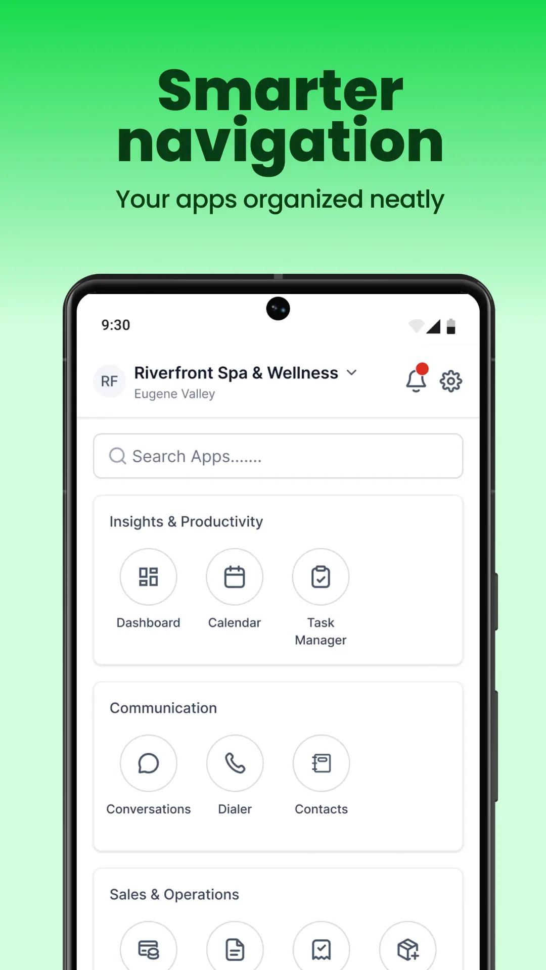 HighLead mobile app navigation screen with grouped apps