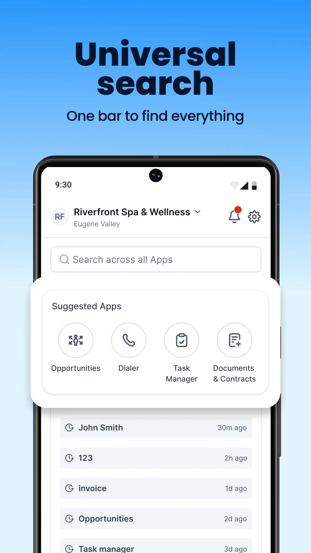 HighLead mobile app universal search screen
